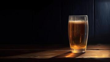 Cold Drink Glass on a Rustic Wooden Table, Dark Background. . photo