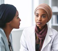 Cropped Image of African Young Female Doctor Discussing Each Other in Hospital or Clinic, . photo