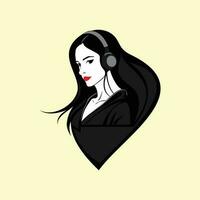 vector illustration of a beautiful woman's face with long hair wearing earmuffs