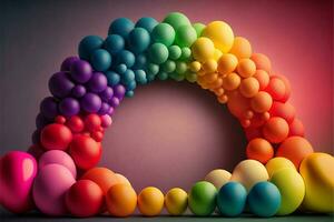 Realistic Balloons Decorated Rainbow Shape Illustration. photo