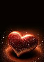 Shiny Red Glittery Heart Shape On Sparkle Light Background. 3D Render. photo