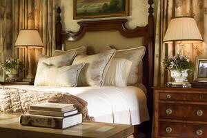 Cosy bedroom in the English countryside style. photo