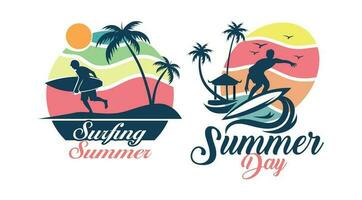 Summer and surfing logo design. Retro surfing logo template vector