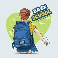 Back to school. Kid girl is running and going to school with fun vector illustration free download