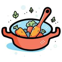 Hand Drawn healthy food in the pan in doodle style vector
