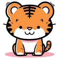 Hand Drawn cute tiger in doodle style vector