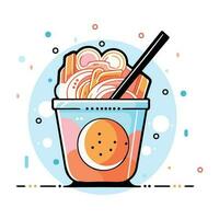 Hand Drawn instant noodles in doodle style vector