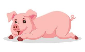 Happy pig cartoon lying down. cute pig cartoon isolated on white background. Vector illustration