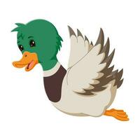 Cute duck cartoon flying. Happy duck cartoon. Vector illustration