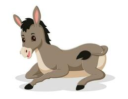 Cute Cartoon donkey lying down. cartoon donkey resting. Cartoon donkey lying position. Vector illustration