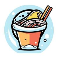 Hand Drawn instant noodles in doodle style vector