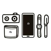 Hand Drawn electronic device in flat lay style vector