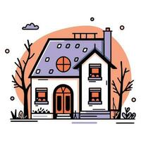 lovely house in flat line art style vector