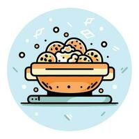 Hand Drawn healthy food in the pan in doodle style vector