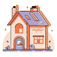 lovely house in flat line art style vector