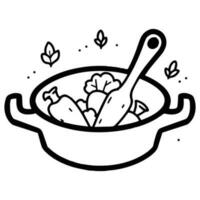 Hand Drawn healthy food in the pan in doodle style vector