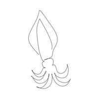 continuous line drawing of squid on white background, vector illustration