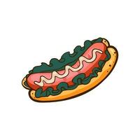 Hot dog icon. Vector illustration of fast food. Isolated on white background.