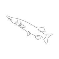 continuo línea dibujo de un muskellunge pescado en un blanco antecedentes. vector ilustración