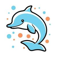 Hand Drawn cute dolphin in doodle style vector