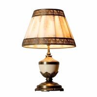 Vintage country style antique table lamp with a beautiful lampshade design isolated on white background, interior design and cottage home decor, post-processed, photo