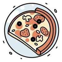 pizza in flat line art style vector