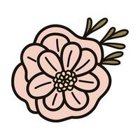 Hand Drawn flowers with twigs in doodle style vector