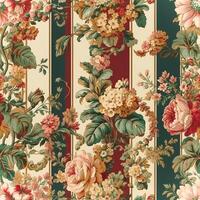 Seamless pattern with flowers, classic country cottage style floral and stripes for wallpaper, fabric and product design. photo