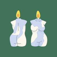Beautiful female body shaped candle, front and back view. vector