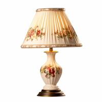 Vintage country style antique table lamp with a beautiful lampshade design isolated on white background, interior design and cottage home decor, post-processed, photo