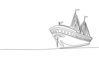 Retro ship isolated on white background. Line art target. One line continuous vector illustration.