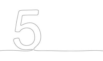 Number 5 line art silhouette. One line continuous outline vector illustration.