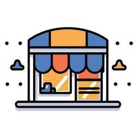 tienda frente en plano línea Arte estilo vector