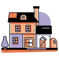 lovely house in flat line art style vector