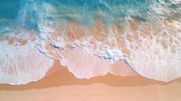 Aerial view of beach waves and fantastic sand beach, summer vacation holidays background, Technology photo