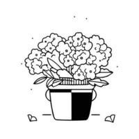 Hand Drawn bouquet of flowers in a pot in doodle style vector