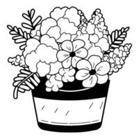 Hand Drawn bouquet of flowers in a pot in doodle style vector