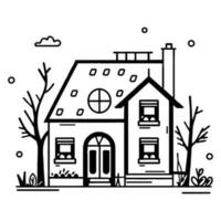 lovely house in flat line art style vector