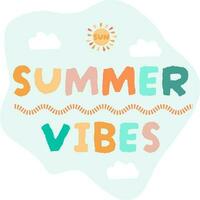 vector colorful text summer vibes with sun and clouds