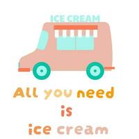 vector poster with car that sell ice cream