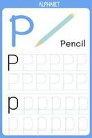 vector temlate for practice handwriting and learning letter P