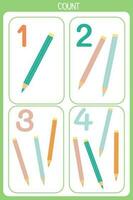 vector page for learning numbers from 1 to 4 for preschool children