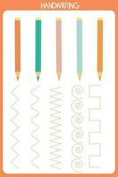 vector template for practice handwriting preschool children with color pencils