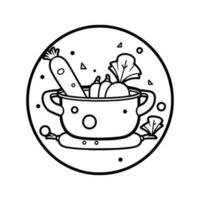 Hand Drawn healthy food in the pan in doodle style vector