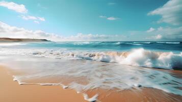 recogiendo Oceano ola en un arenoso playa, creado utilizando generativo ai tecnología foto