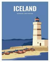 viaje póster Islandia ilustración antecedentes. vector ilustración con de colores estilo para póster, tarjeta postal, arte, impresión