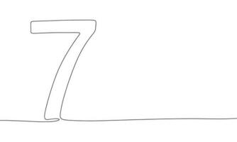 Number 7 line art silhouette. One line continuous outline vector illustration.