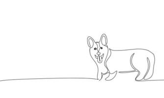 Corgi dog isolated on white background. One line continuous animal pet art. Line art, outline, vector illustraiton.