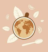 taza de té con mundo mapa. internacional té día vector ilustración. modelo para bandera, antecedentes o tarjeta.