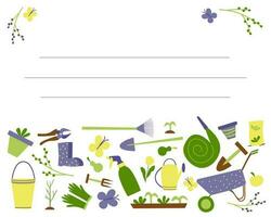 Card for notes with gardening design elements. Hand drawn vector illustration. Concept of gardening.